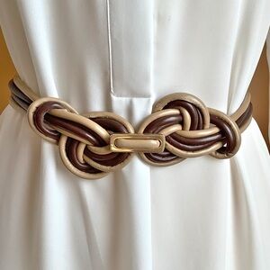 VINTAGE Brown Leather Knotted Statement Belt O/S